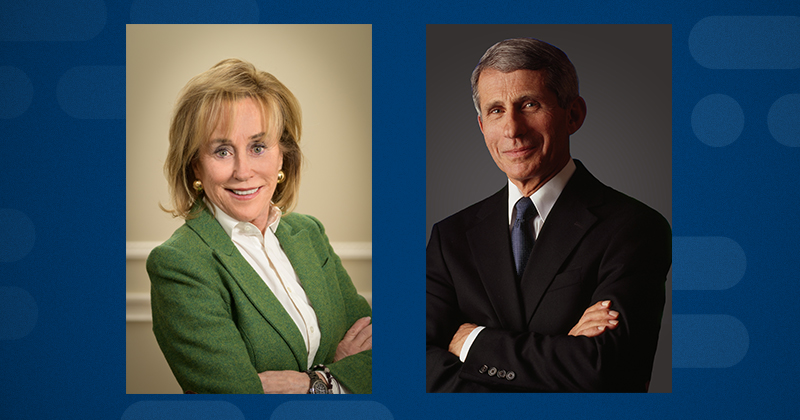 Professional images of renowned physician, immunologist and infectious disease researcher Dr. Anthony Fauci, and Valerie Biden Owens, chair of the Biden Institute at the University of Delaware.