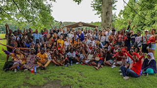 A group of students pose for a group photo