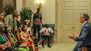 group of Mandela Washington Fellows meet with Delaware Governor Carney