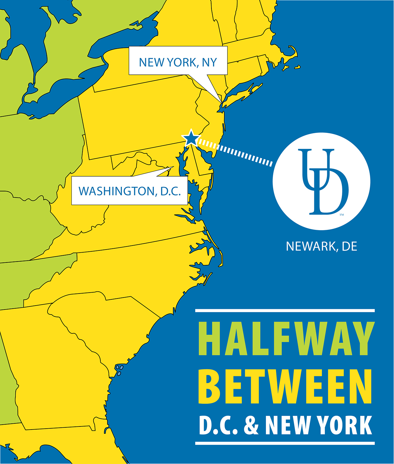 A map showing UD's regional location