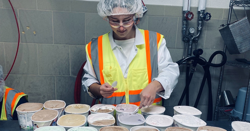 Jane Farnham, a senior food science major at the University of Delaware, worked with the Turkey Hill quality assurance team to check the consistency of each ice cream. 