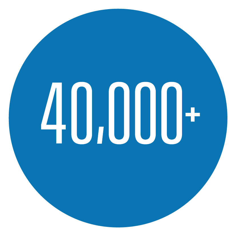 40,000 undergraduate applications White text that says "40,000+" inside of a blue circle. The Circle is a shade a blue that is UD's primary color.