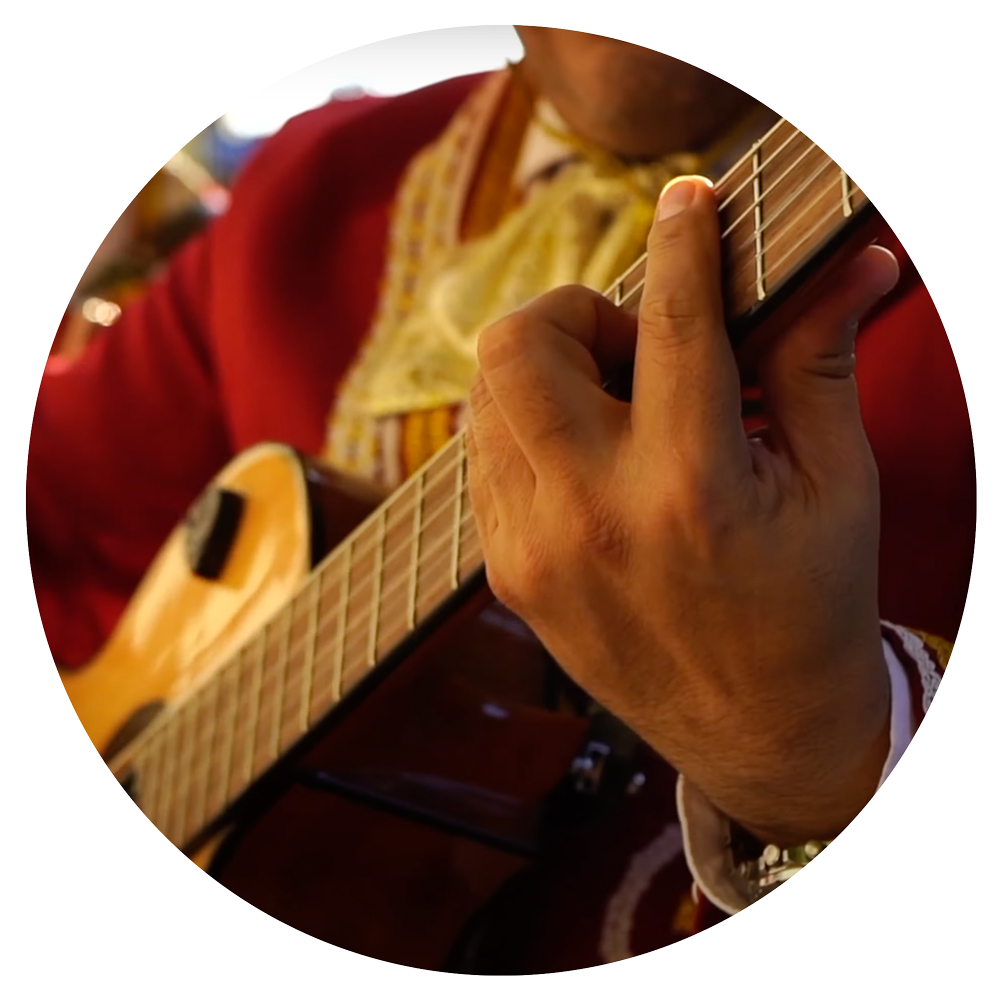 Guitarist play Traditional Mexican Folk Music. Close up of a guitarist's hands as he plays the guitar.