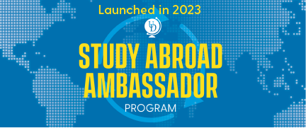 Text on an image that says "Study Abroad Ambassador Program launched in 2023"
