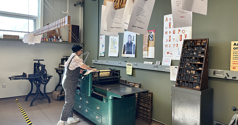 Assistant Professor of Art and Design Katie Leech is restoring the press and bringing the equipment back into full working order. Leech teaches ART 346: Letterpress Printing. Assistant Professor of Art and Design Katie Leech is restoring the press and bringing the equipment back into full working order. Leech teaches ART 346: Letterpress Printing.