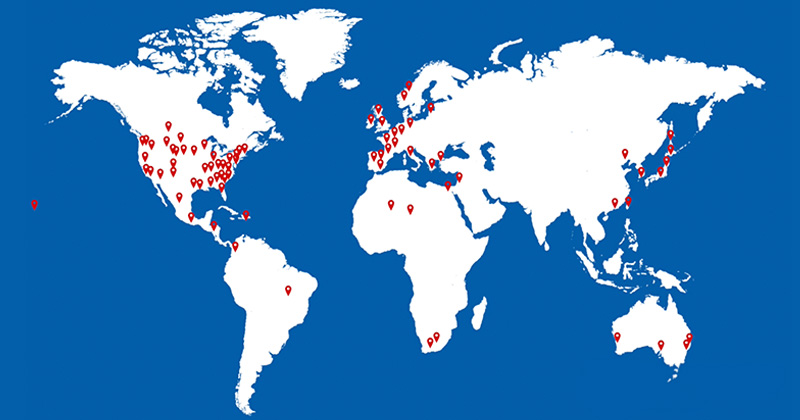 The pins on the map represent areas where UD’s Library, Museums and Press has sent materials to and received materials from through the Interlibrary Loan service to aid researchers worldwide in finding the exact resource they need.