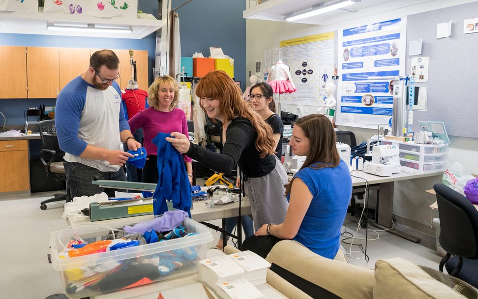 Michele Lobo’s lab where she and Martha Hall help design functional clothing for children to help with mobilization and movement functionality, May 10th, 2018. 