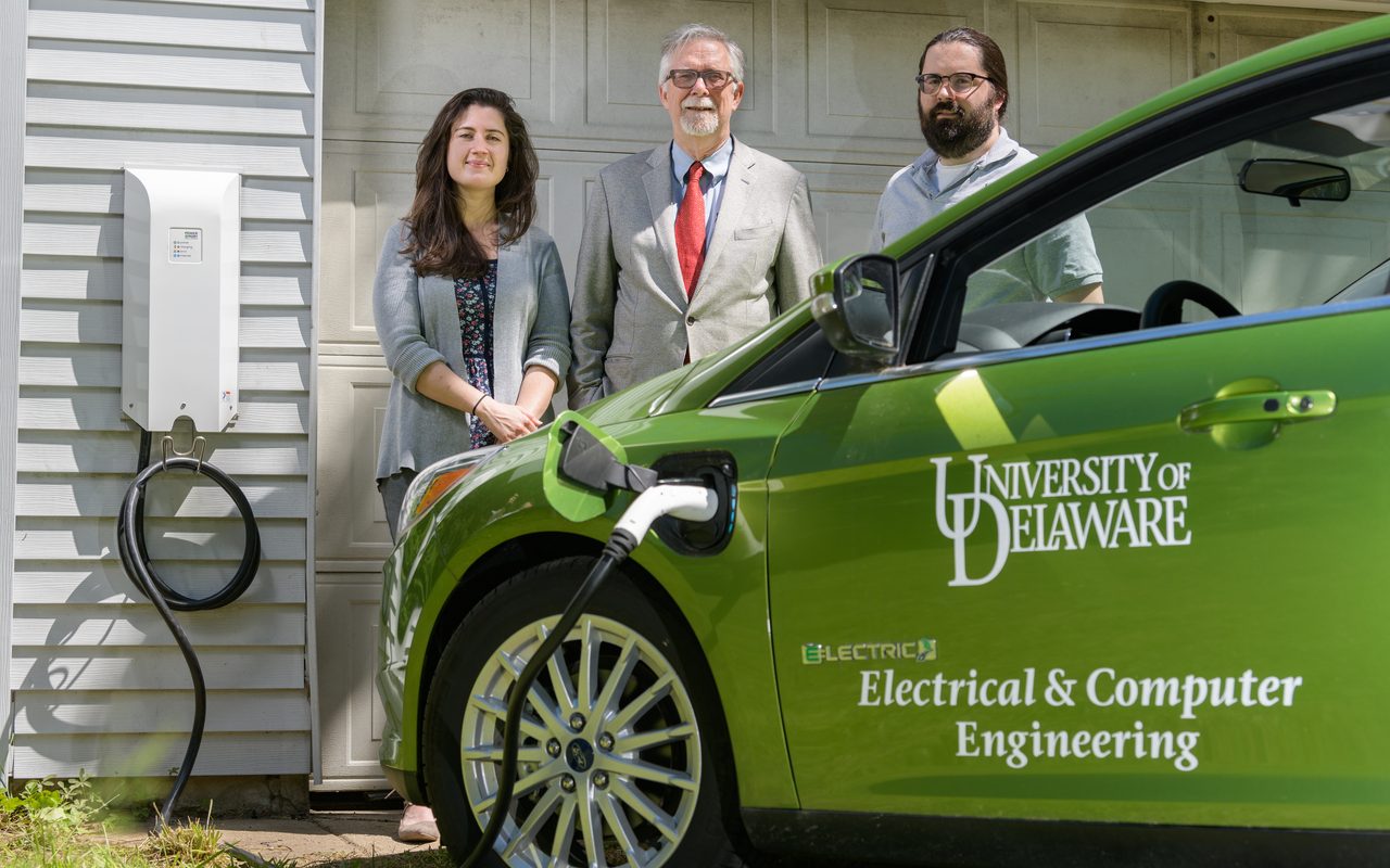 Willett Kempton, a Professor in the School of Marine Science and Policy; Rodney McGee, a limited term researcher in Electrical Engineering; and Sara Parkison, a graduate student in the College of Earth; Ocean; and Environment. are UD’s principal V2G (Vehicle to Grid) team and have been working to advance the technology, adoption, and policies of grid-integrated vehicles in Delaware and globally. Recently, the team was able to celebrate Delaware’s legislature sending Senate Bill 12 to the Governor for his signature. The bill “facilitates electric vehicle and grid-integrated electric vehicle interconnection” [https://legis.delaware.gov/BillDetail/37113].