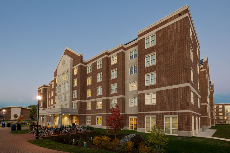 Campus-Redding_Hall_Dusk Exterior of Louis Redding residence hall