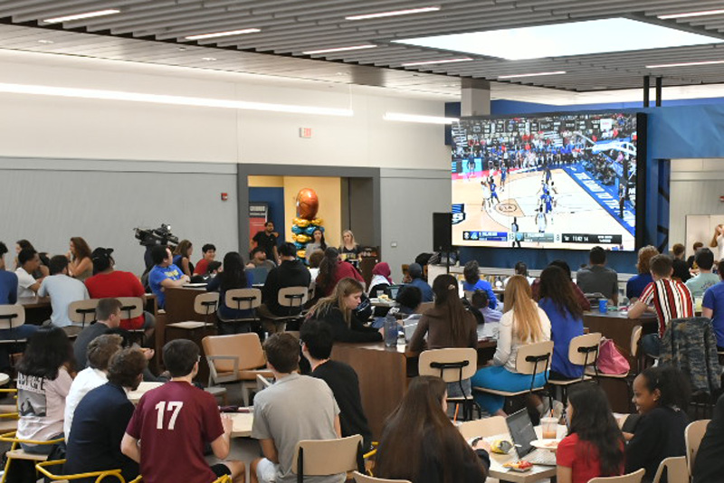 For the first time in the history of the University of Delaware, the women’s and men’s basketball teams played in the NCAA Tournament in the same year. Fans, including students watching from the Perkins Student Center, were undeterred by the underdog status of both Blue Hen teams.