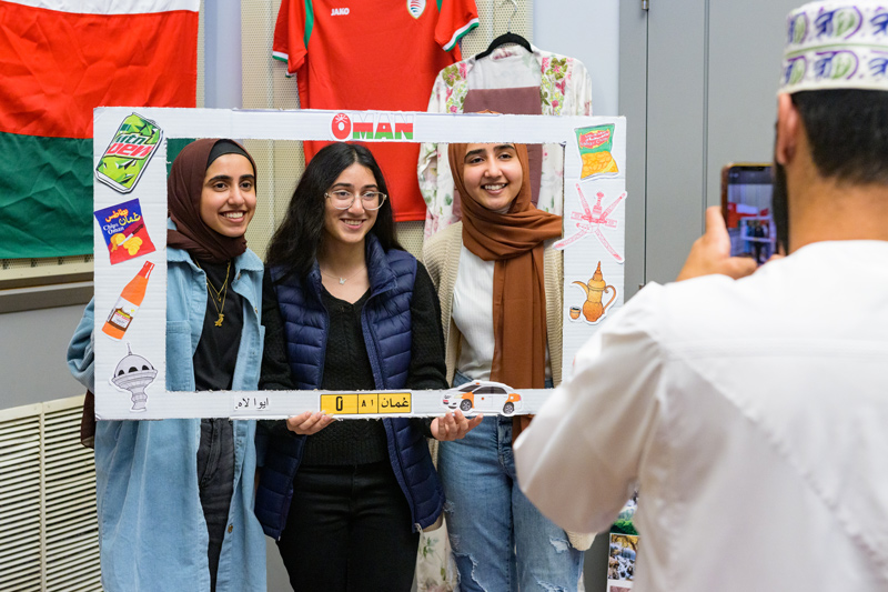 Students from Oman, and dozens of other countries, set up displays about their home countries at the Festival of Nations.  