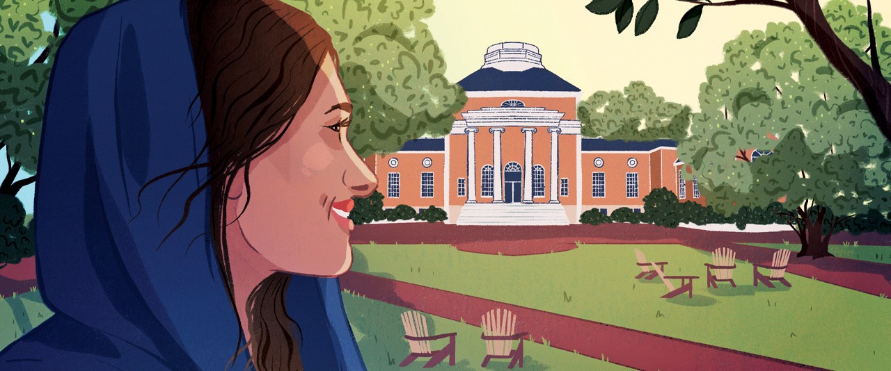 Illustration of an Afghan woman looking at the Green at UD