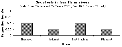 bar graph of eel sex ratios