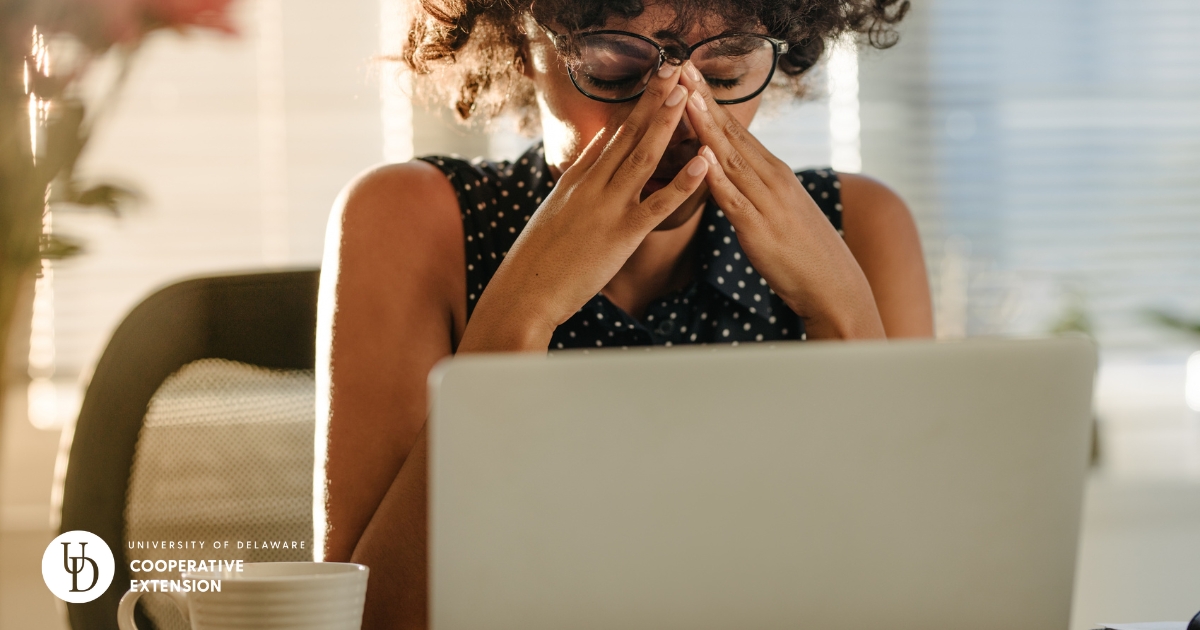 A woman in stress while sitting at her laptop A woman in stress while sitting at her laptop