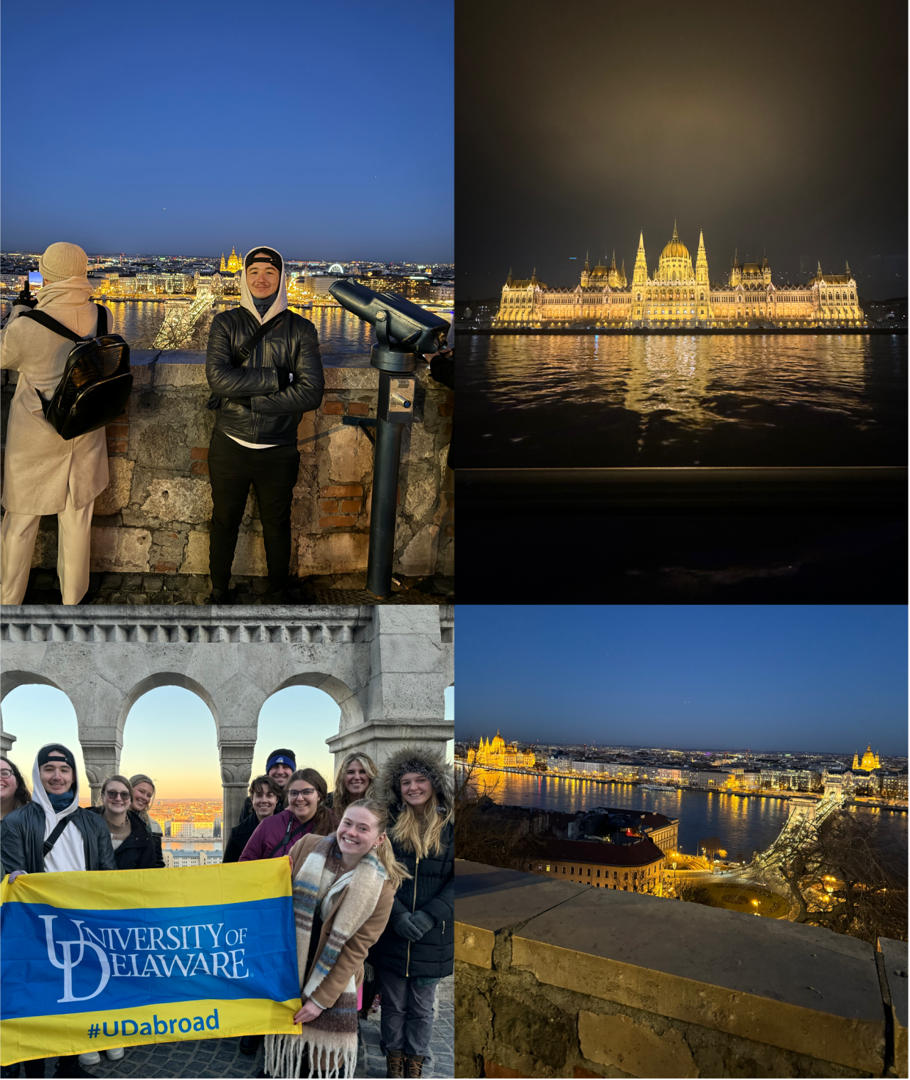 collage of students and European architecture