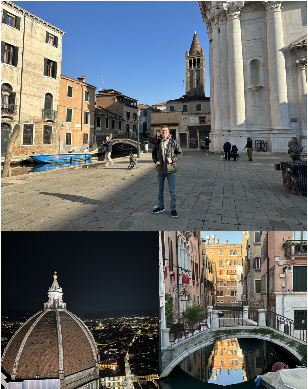 collage of student in front of buildings in Italy and the city