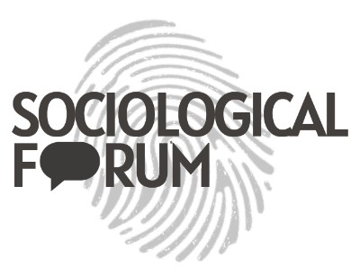 Logo of the Sociological Forum Journal, with black typography over light gray fingerprint.