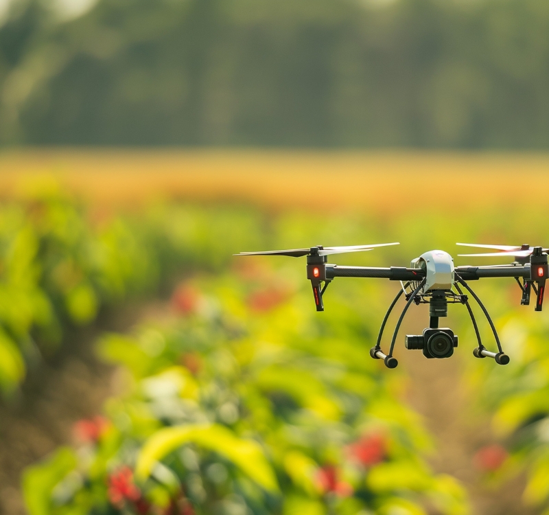 A drone surveying a field.