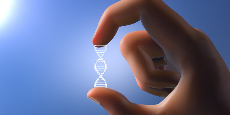 Hand holding a DNA graphic