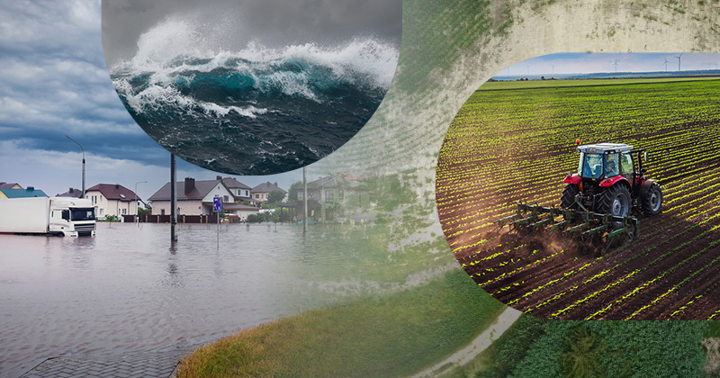 image of flooded streets and effects on farmland