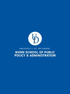 White Biden School Logo on Blue Background