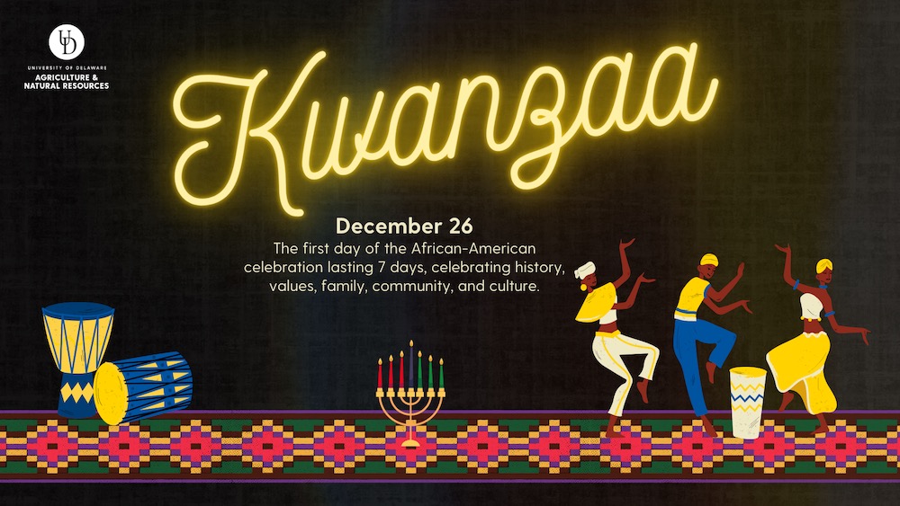 Kwanzaa. December 26: The first day of the African-American celebration lasting 7 days, celebrating history, values, family, community, and culture.