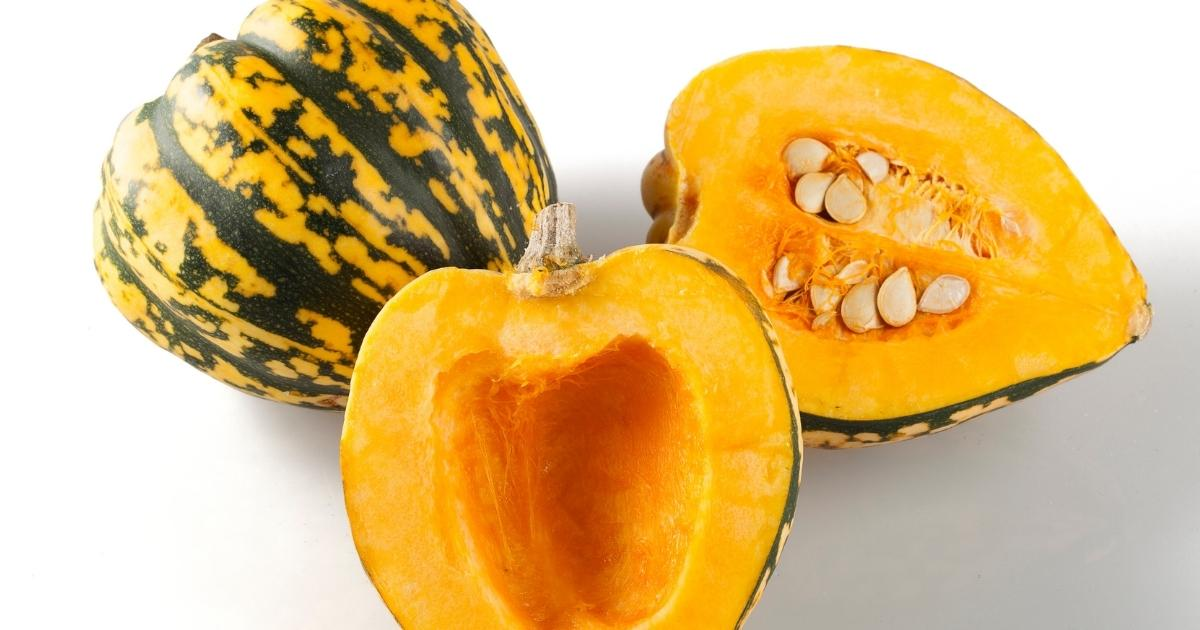 A winter squash cut open A winter squash cut open