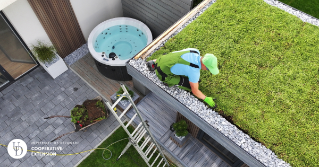 A man working on a garden on a roof