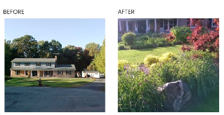 Before and after photos of home landscape