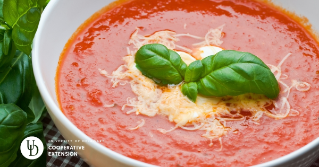 A photo of tomato soup in a bowl.