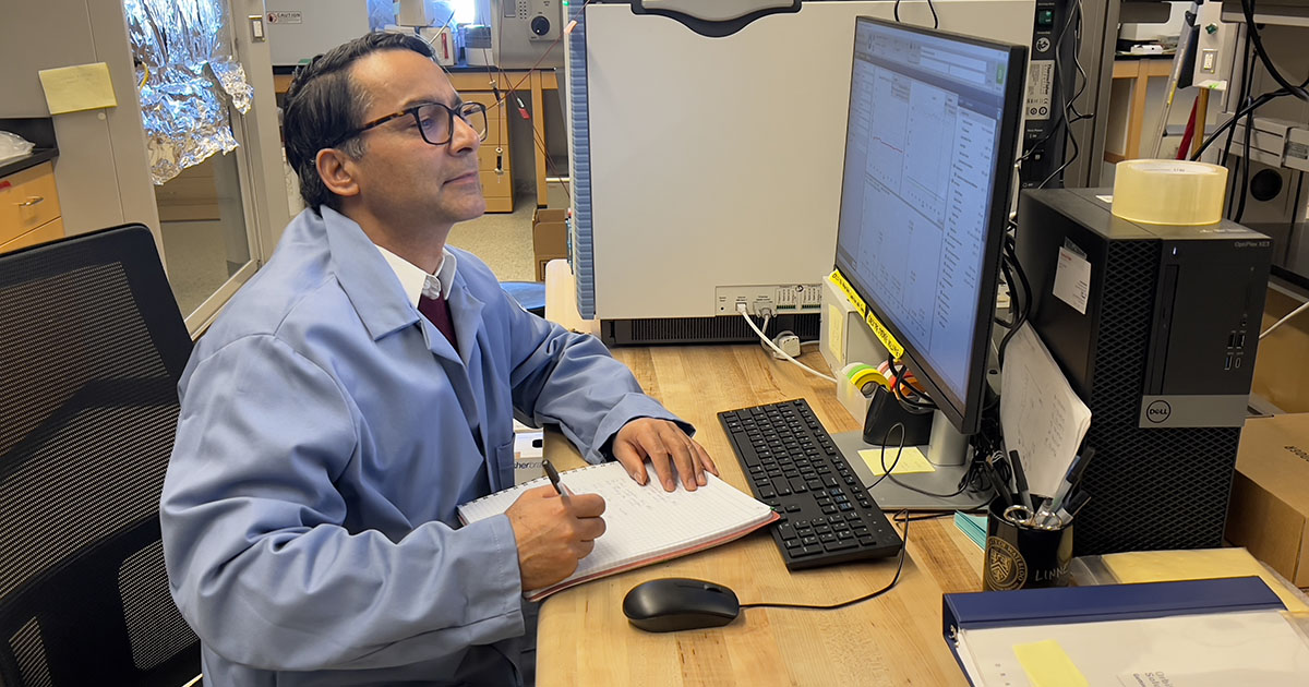 Deb Jaisi works with an Orbitrap isotope ratio mass spectrometer.