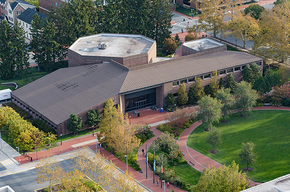 Aerial view of Amy E. du Pont music building at the University of Delaware