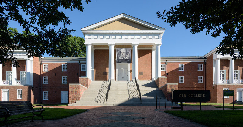 An exterior front facing photo of the Old College Hall