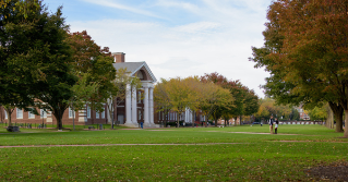 Campus beauty shot looking out over the green