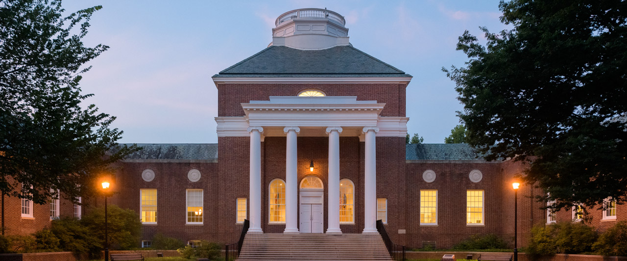 University of Delaware Memorial Hall from the green in early morning