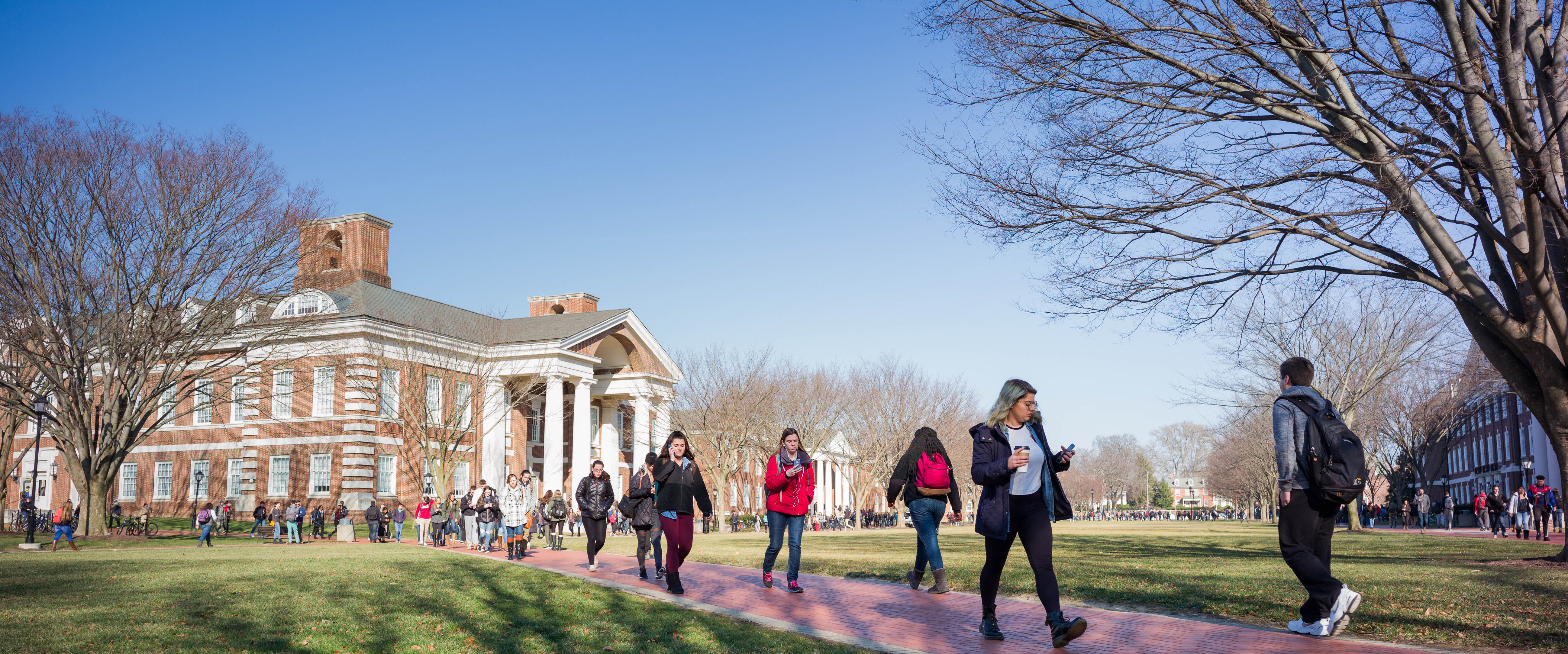 Students walking across campus