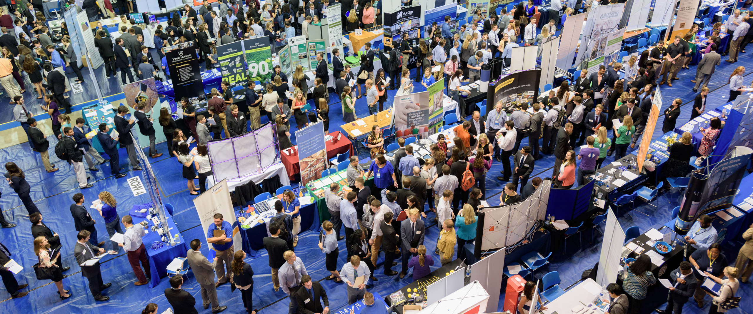 an aerial view of a career fair taking place in the Bob Carpenter Center