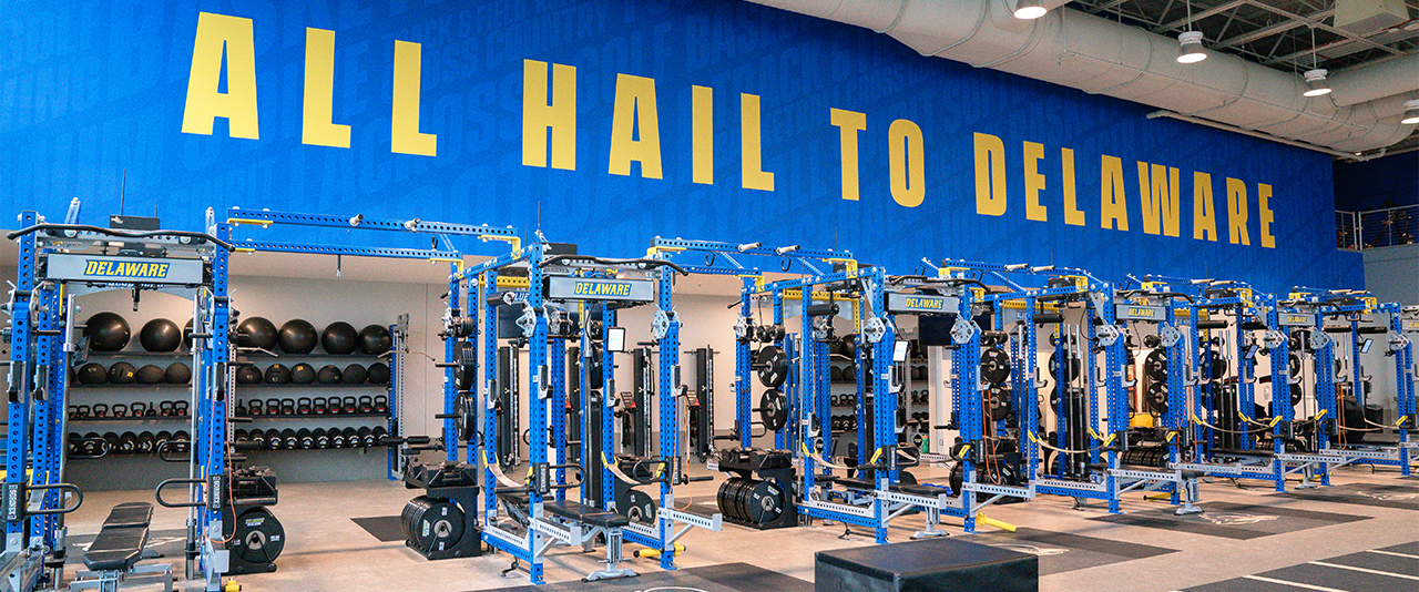 Interior of the Flacco Family Strength and Conditioning Center in the Whitney Athletic Center