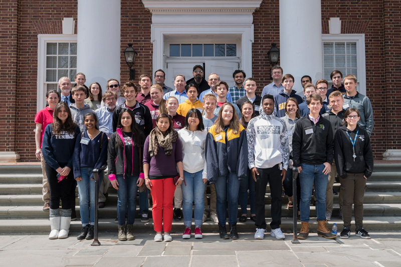 class on the step of sharp laboratory on uds newark campus