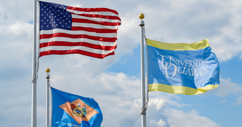 US, Delaware and UD flags