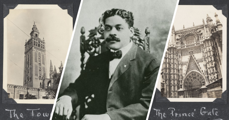 Arturo Schomburg (center) with Europe buildings on left and right