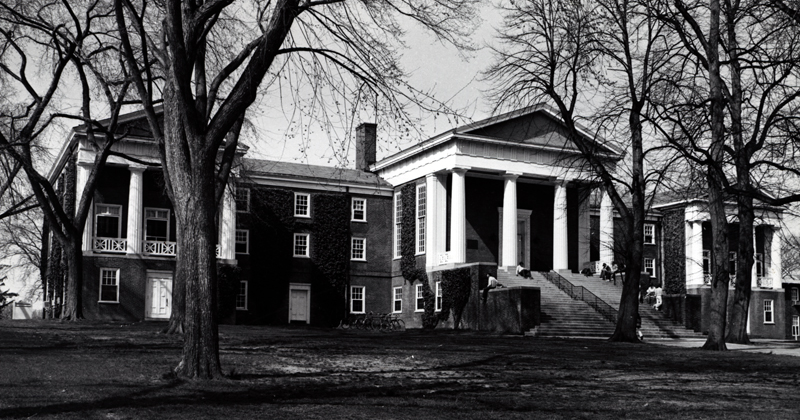 Old College in 1960, when the entryway was still lined with Linden trees more than a century old.