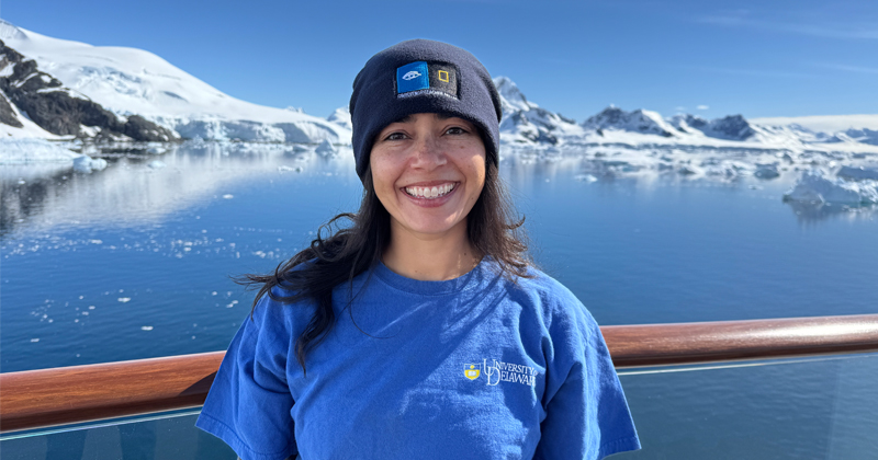 Alumna Soleil Sabalja represents UD in Antarctica, where she spent 10 days in December 2024 as part of the Grosvenor Teacher Fellowship, a collaboration between Lindblad Expeditions and the National Geographic Society to support pre-K–12 educators and promote geography education. 