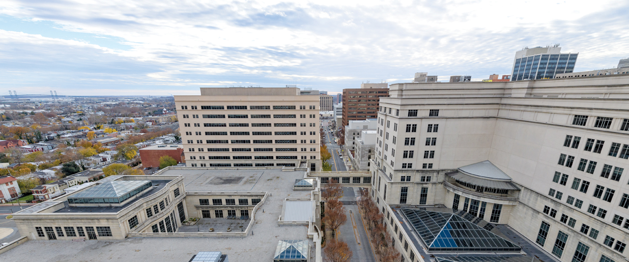 Skyline view of UD buildings on the Wilmington campus