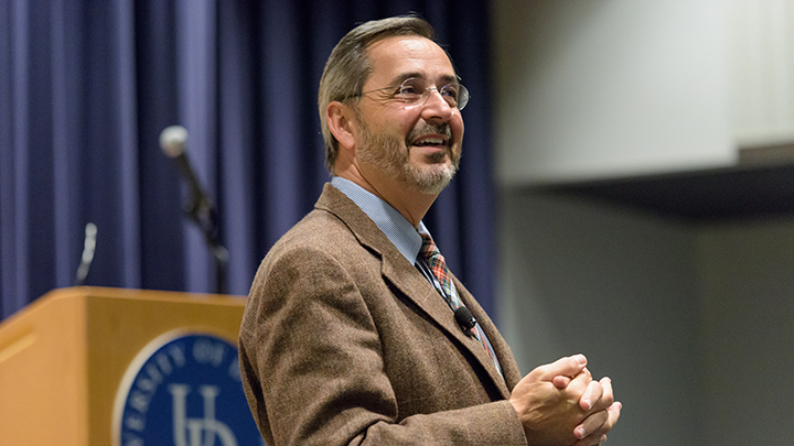 Provost Domenico Grasso holding a "town hall" meeting for members of the University and surrounding community. This meeting also featured a presentation on the new budgeting model being adopted by the University for fiscal year 2018. - (Evan Krape / University of Delaware)