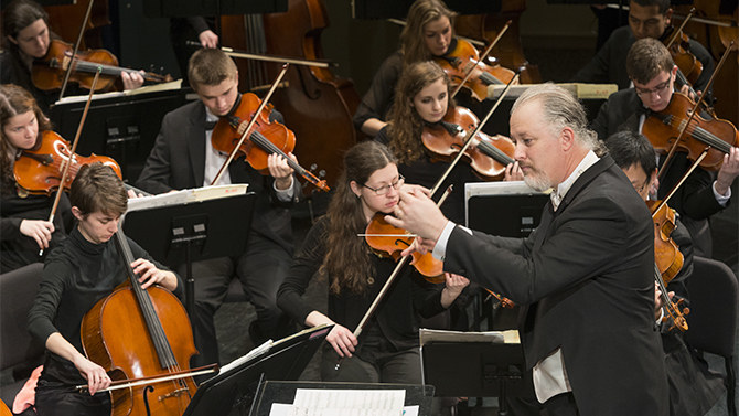 Music_SymphonyOrchestra The University of Delaware Symphony Orchestra warms up prior to a performance in Mitchell Hall.