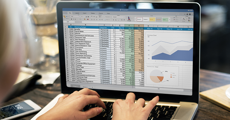 Person working in an Excel table on a laptop