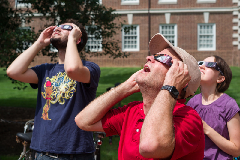 University of Delaware community members view the partial solar eclipse in 2017. In Newark, Delaware, a partial eclipse will occur in the afternoon on Monday, April 8, 2024.