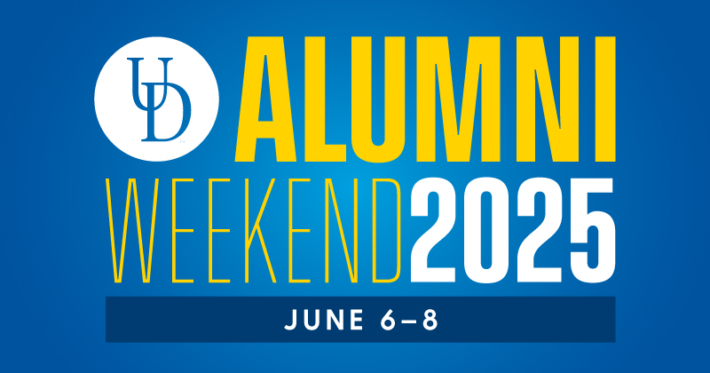 Blue and gold Alumni Weekend 2025 graphic