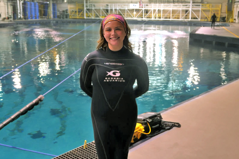 Logan secured her internship at the Georgia Aquarium thanks, in part, to receiving a dive certification from the UD scuba program. Logan is involved in the UD scuba program and hopes to grow the program at UD. Logan secured her internship at the Georgia Aquarium thanks, in part, to receiving a dive certification from the UD scuba program. Logan is involved in the UD scuba program and hopes to grow the program at UD.